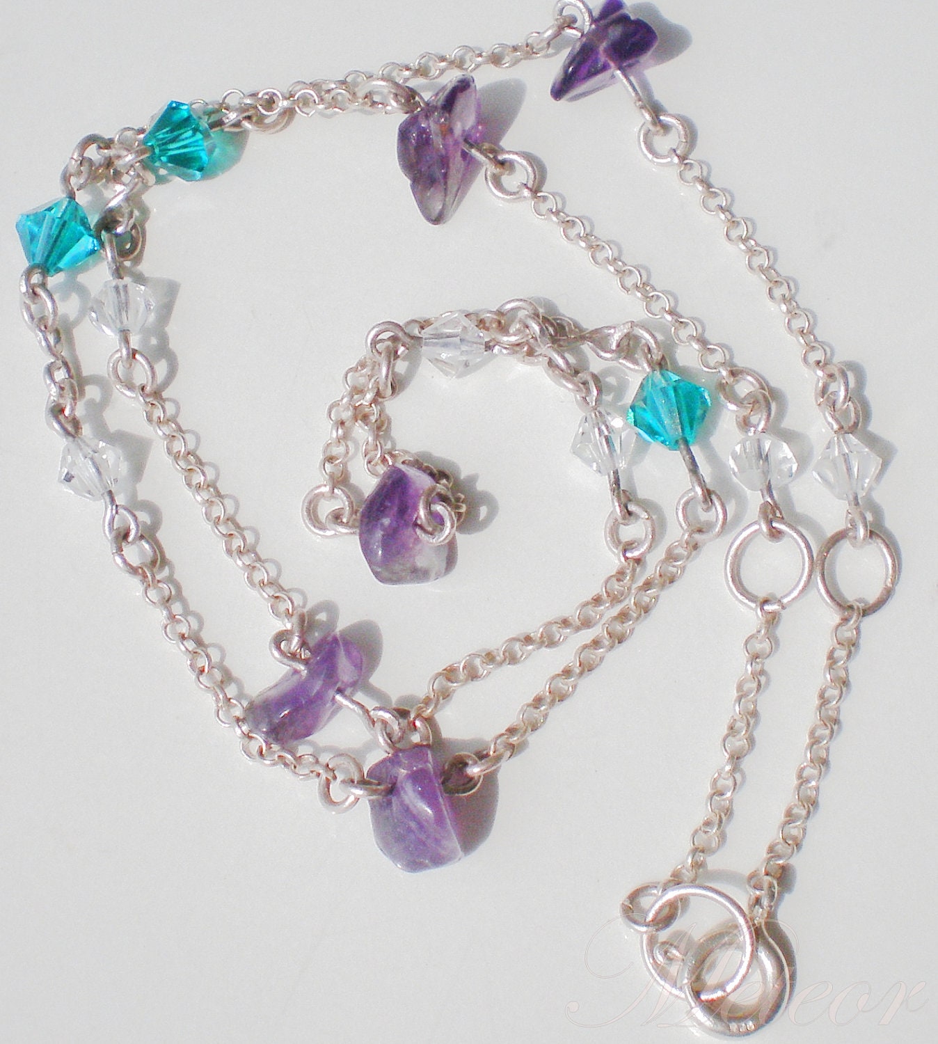 crystal, amethyst and sterling silver necklace