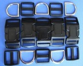 3/4" Dog Collar Set of 5, plastic side contour buckle, plastic tri-glide, metal d-ring, dog collar supplie