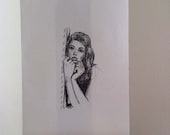 ORIGINAL Drawing - Sad Girl with Gorgeous Hair  June 29, 2012