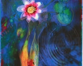 Lovers, Koi art, 8x10, mixed media original, Fine art photograph, unique wedding gift, home decor, blue decor, Lotus, pond