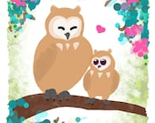Owls in Winter- Glossy Art Print 5x7