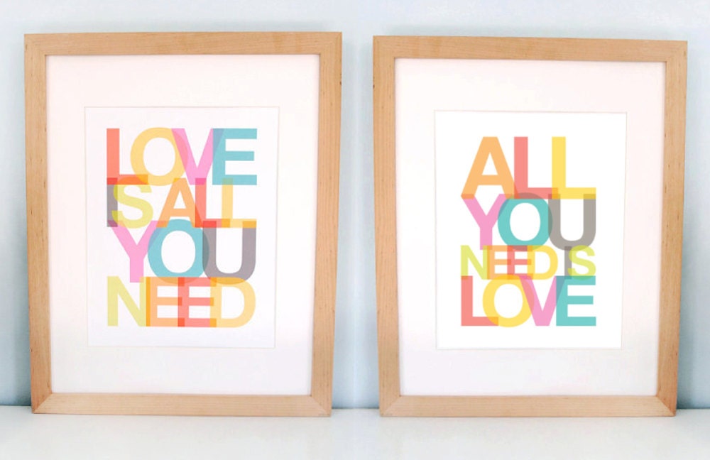 All You Need Is Love, Love is All You Need, Beatles, favorite sayings, inspirational quotes, nursery art, helvetica, ready to ship, 8x10 SET