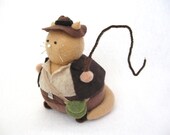 Indiana Jones Inspired Cat Pincushion cute felt kitty cat collectable or gift for animal lover...MADE-TO-ORDER