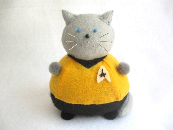 Star Trek Captain Kirk Inspired Cat Pincushion cute felt kitty cat collectable or gift for animal lover...MADE-TO-ORDER