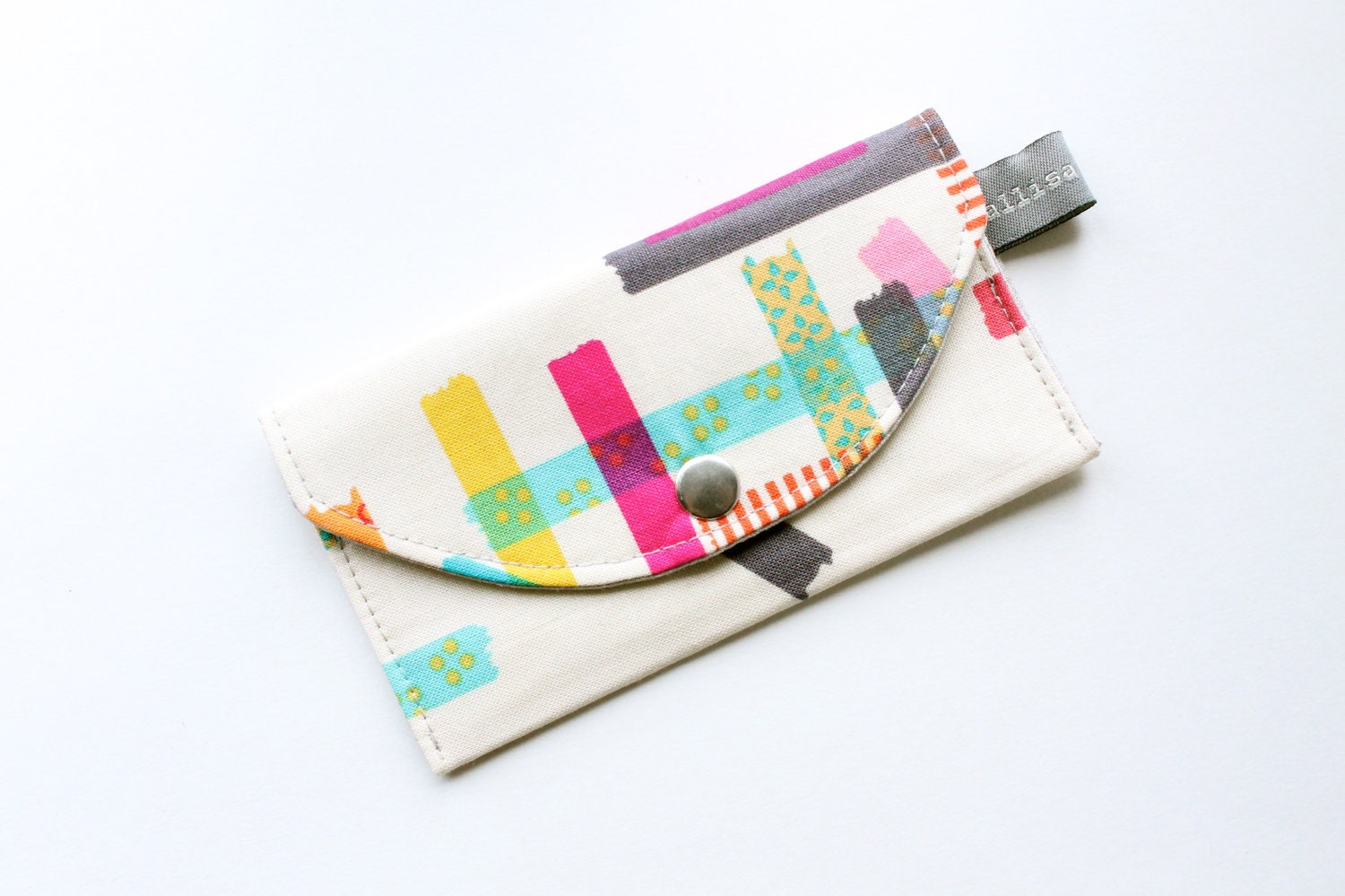 Business Card Holder, Neon Pink, Aqua, White Geometric, Small Wallet, Card Case