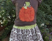 Girls Custom Pumpkin tee and skirt set  in sizes  18 mth 24 mth 2T 3T 5T