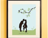 Family Silhouette Art Print, New Baby, Big Sister Gift, Custom From your Own Pictures, Falling Leaves by Le Papier Studio