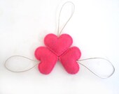 Set of 3 Cute Pink Shabby Chic Felt Heart Ornaments, Decorations, Gifts, Party Favours, Valentine, Xmas
