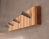 Four-Hook Modern Coat Rack, Mid Century Inspired, in Wood and Metal