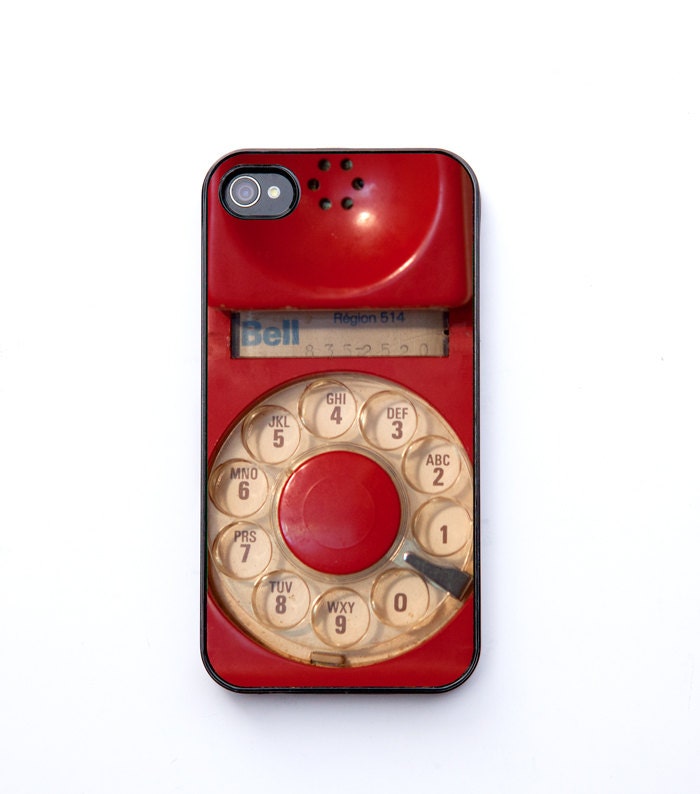 Christmas, iPhone 4 Case, ruby red, vintage phone, dial phone, retro decor, iPhone 4s, iPhone 4, iPhone accessory,  bomobob - bomobob