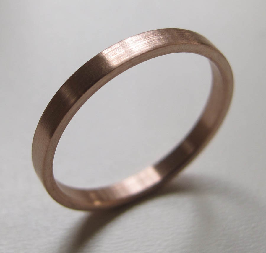 Handmade recycled eco-friendly solid 14k pink gold wedding band - Satin finish - Modern Wedding Ring - Stackable