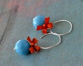 Pretty bows  in turquoise and orange on sterling silver hooks