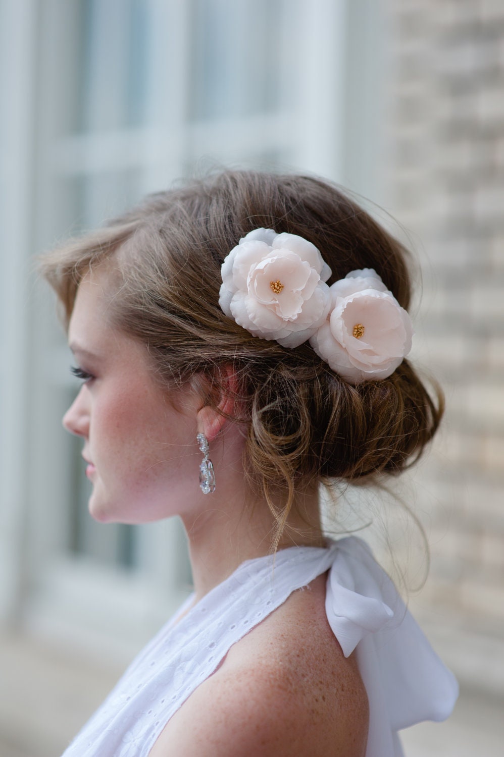 Bridal Hair Mini Silk Flower Fascinators Set of 2 in Pale Peachy Pink by Fine & Fleurie