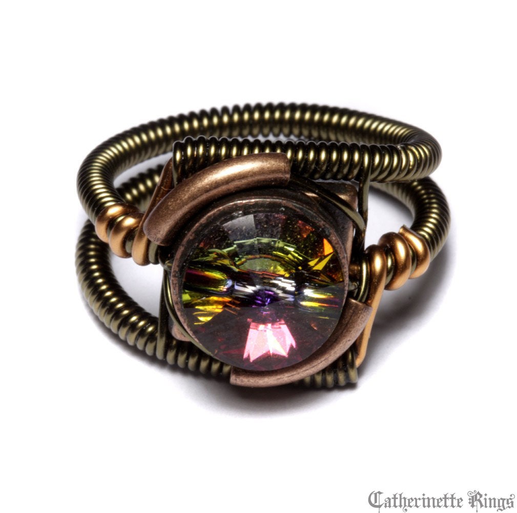 Steampunk Jewelry - RING - Volcano Swarovski Crystal (Custom size available - see description)