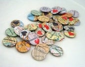 Custom Map Button, vintage recycled map pins, heart city badges, Custom City Map Magnet