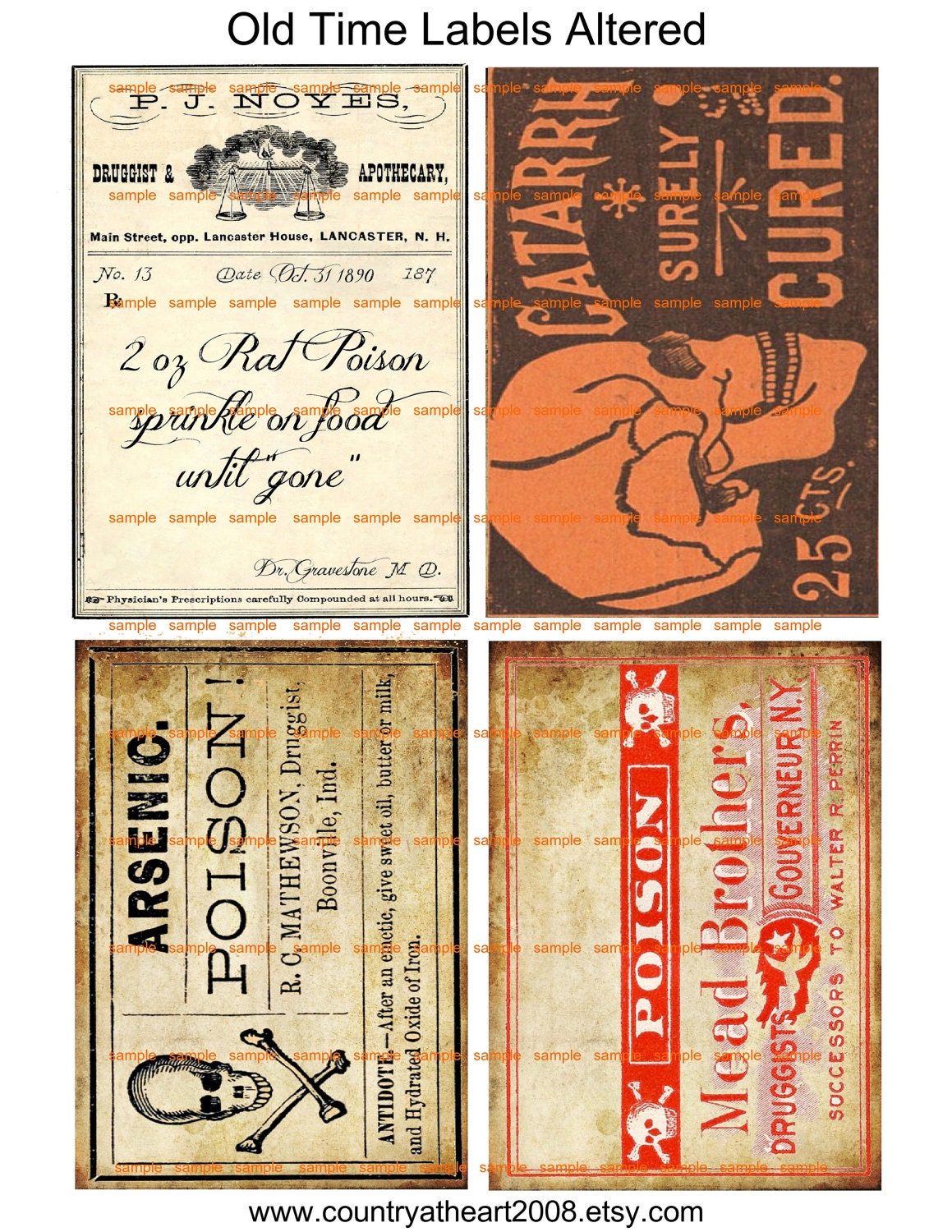 Old Time Labels Altered - Poison-  Digital Download - Printable  Digital Collage Sheet