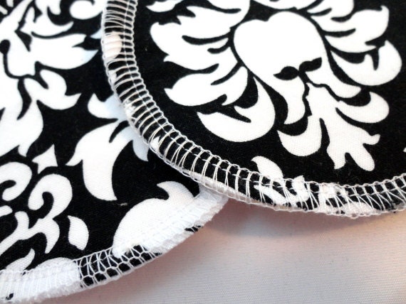 Waterproof Organic Cotton Flannel Nursing Pads - Black & White Damask