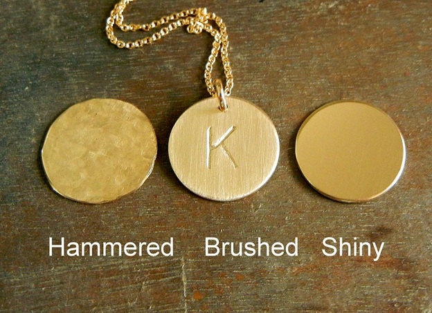 Gold Initial Necklace - DOT Simple Hand Stamped Necklace 14K Gold Filled (14k GF) by E. Ria Designs