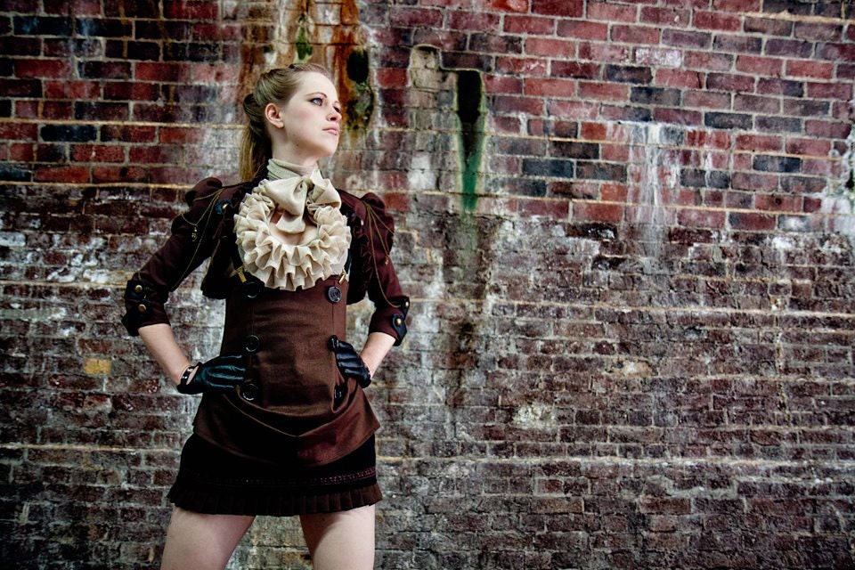 Brown steampunk vintage aviator style high weisted skirt