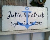 Custom NAUTICAL WEDDING SIGN w/ Names and Date / Wedding Location - Handpainted / No Vinyl - Shabby Cottage Vintage Style 24 x 12