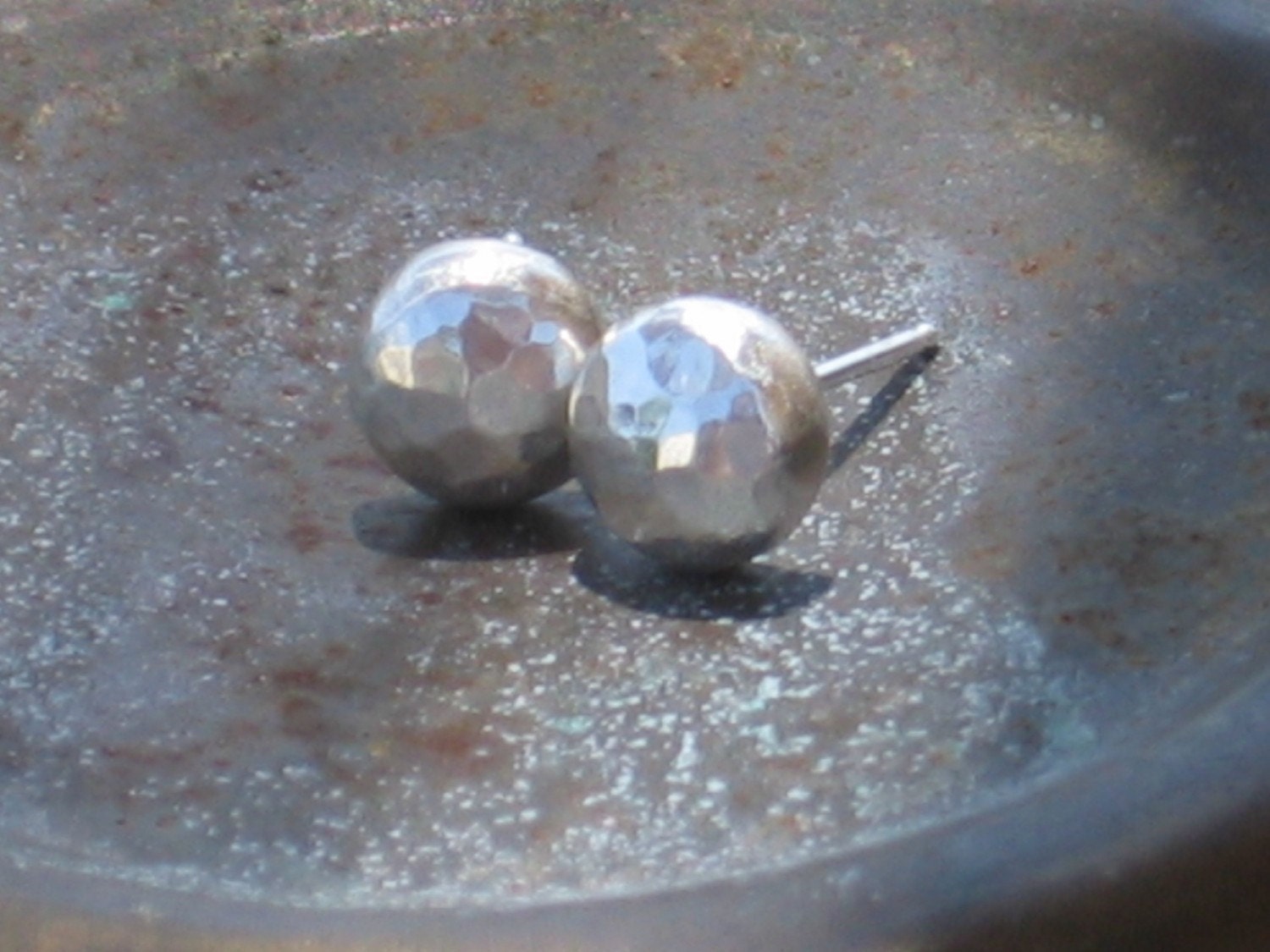 Silver studs earrings,  eco friendly earrings, Small hammered silver post earrings