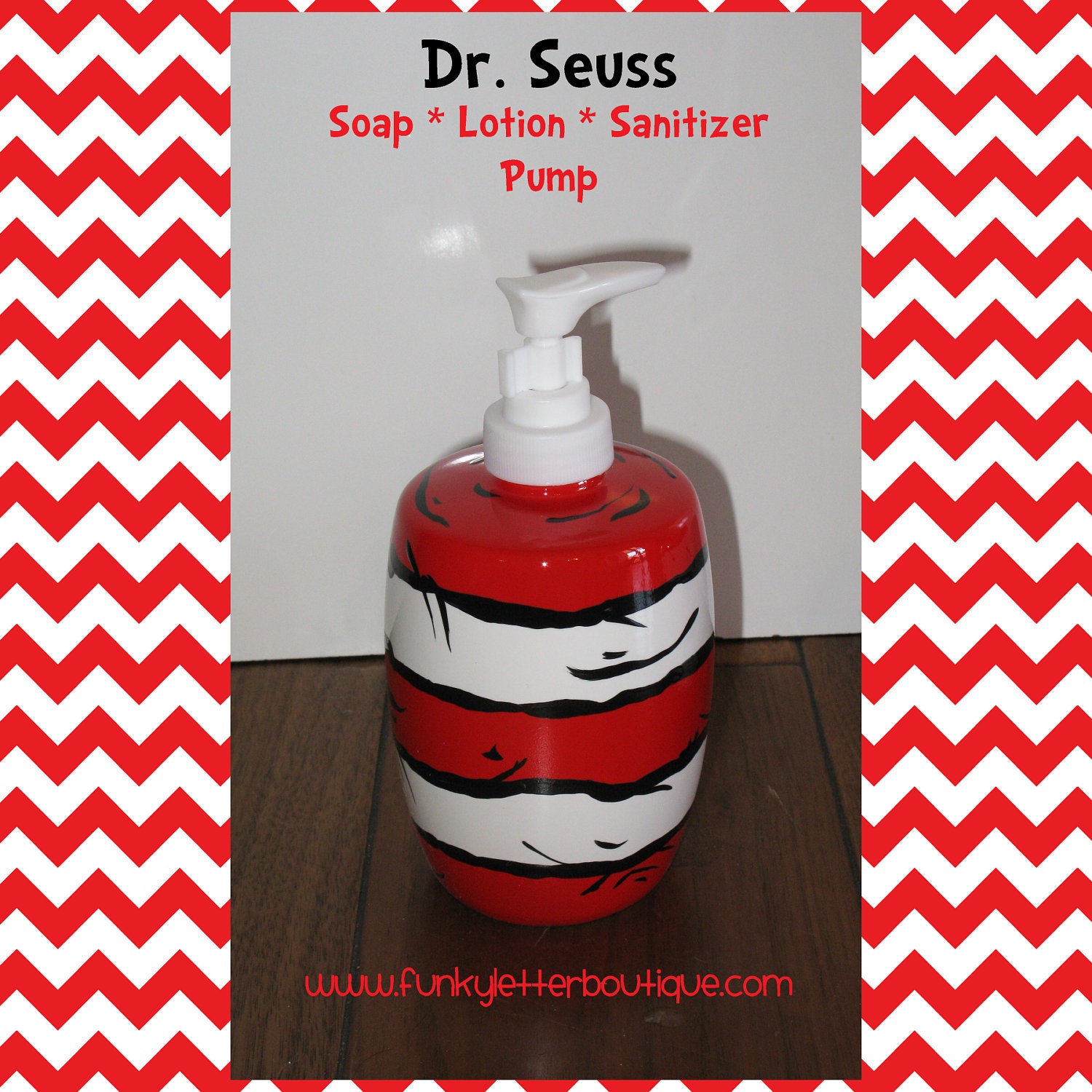 Dr. Seuss Cat in the Hat Striped Bathroom Soap Pump