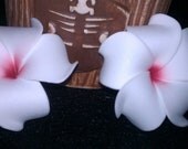 plumeria, hawaiian flower, plumeria barrette, plumeria, flower clip,hawaii, hair flower, white, white and red, hair, hair flower