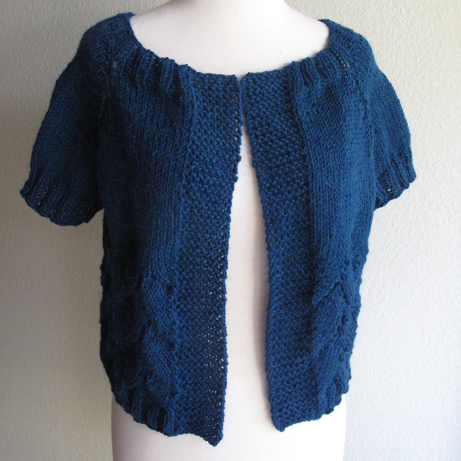 Sweater Hand Knit  Alpaca  Lace Turquoise