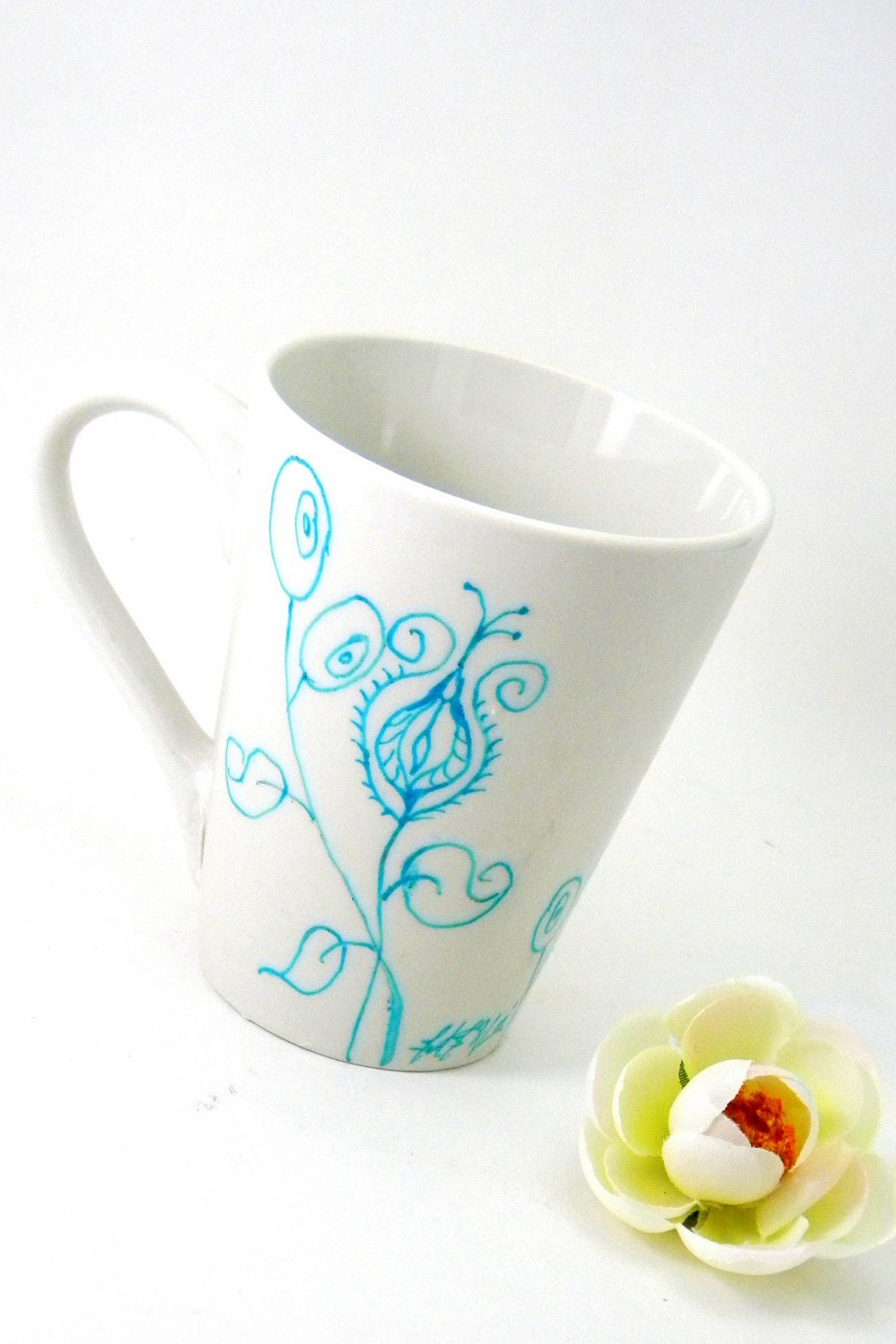 Floral Coffee Mug - Teal Flowers Vulva Garden- mature