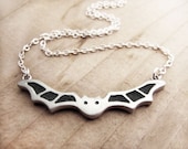 Bat necklace - Halloween jewelry - silver and concrete - spooky vampire - made to order