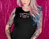 Bad Kitty black maternity studded sleeveless top from MamaSan - pin up rockabilly maternity clothing