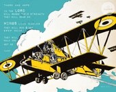 Flying Ace, Airplane Wings Print, Custom Color Scripture Art (11x14)