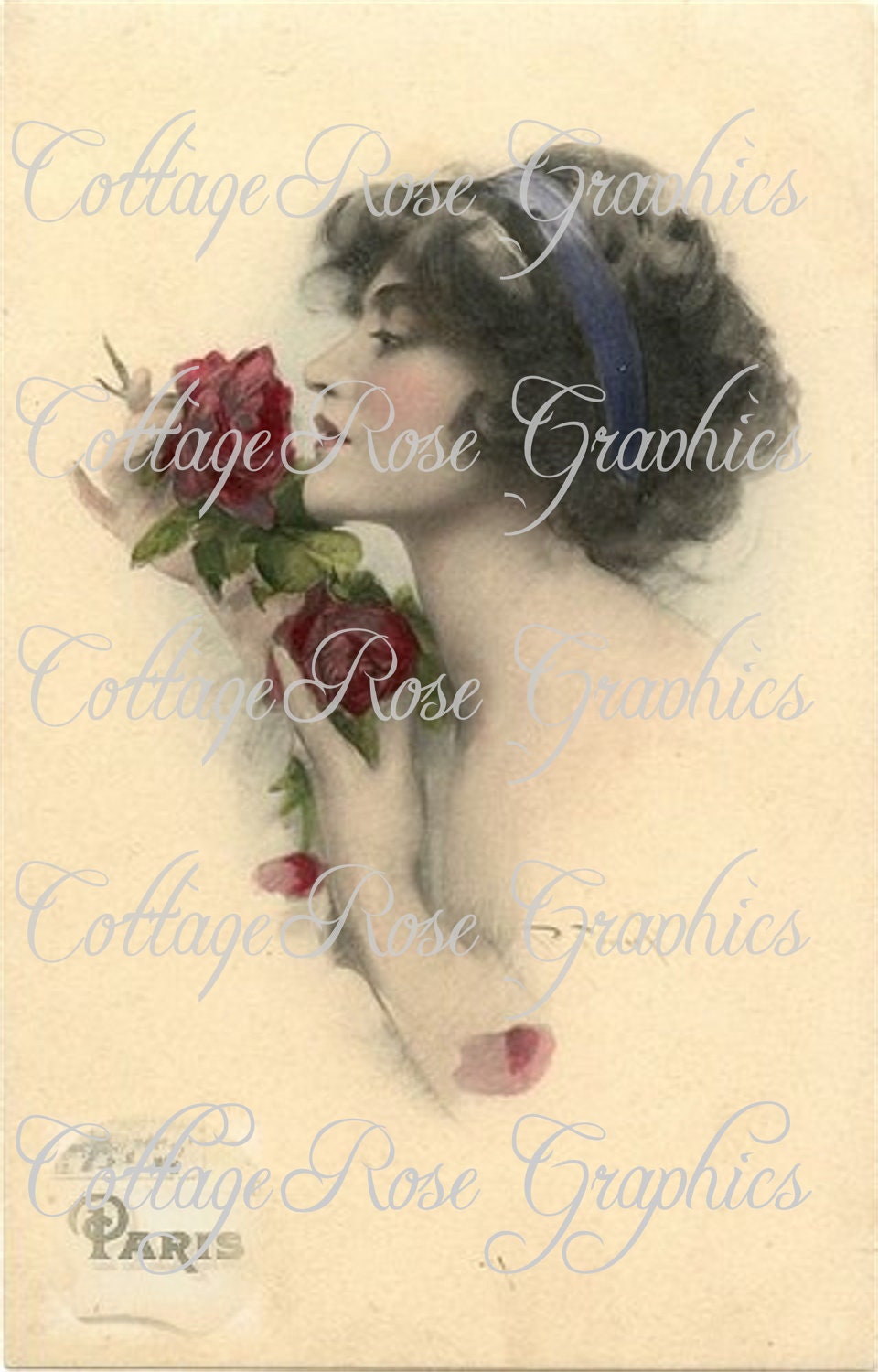 Large digital download Red Roses in Paris French lady vintage image Buy 3 Get one FREE