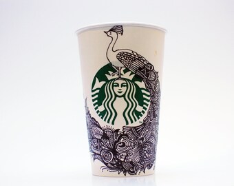 Peacock Doodle Starbucks Cup