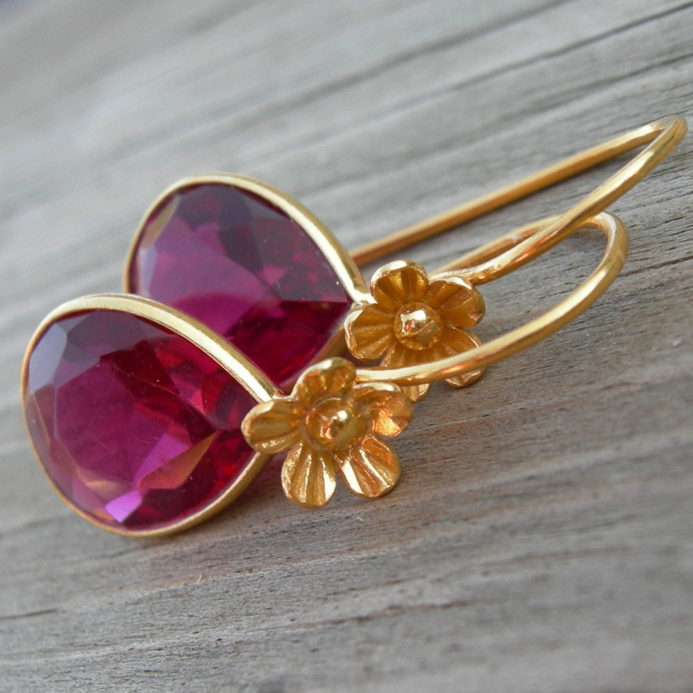 SHIPS IMMEDIATELY Rhodolite Red Quartz Gold Vermeil Earrings Holiday Jewelry