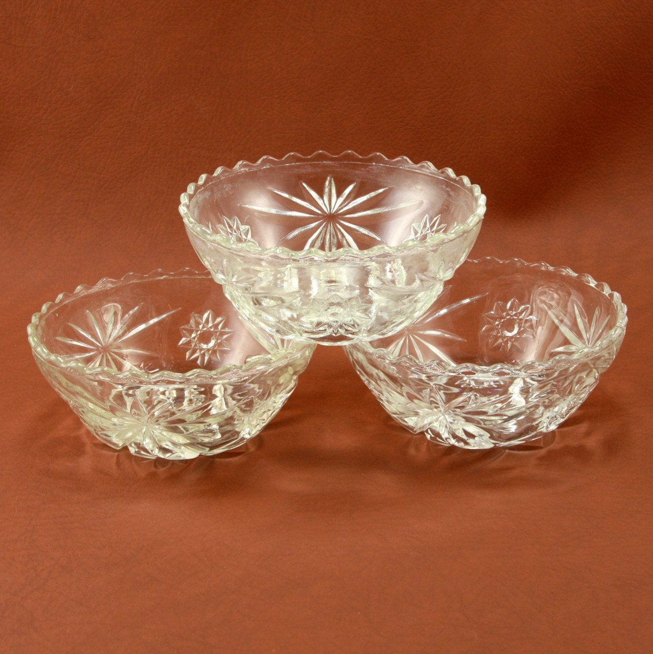 EAPC Star of David 4 Scalloped Salad Bowls Anchor Hocking Glass Vtg