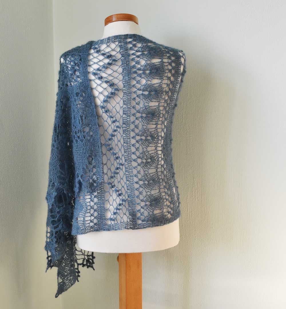Lace crochet shawl steal blue  H777