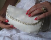 Ivory Bridal Clutch - The Anne Clutch in satin, beaded ivory pearl wedding purse, bride bag