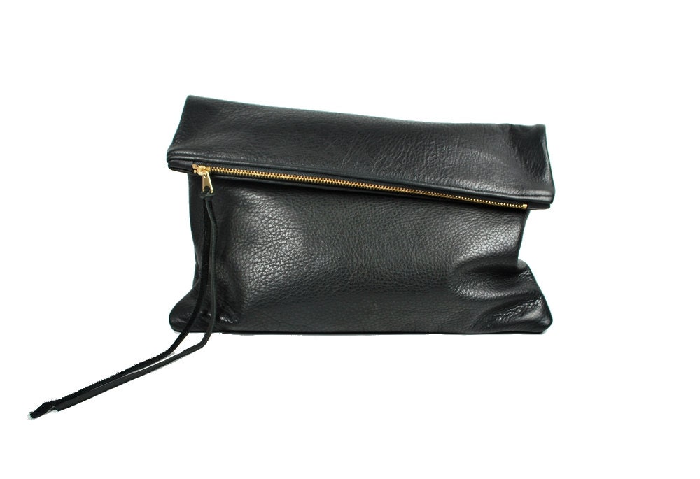 Black leather fold clutch