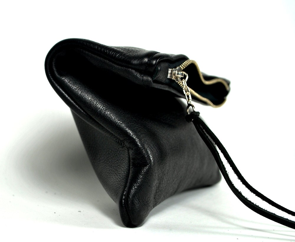 Black leather mini fold clutch