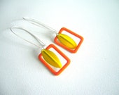 Bright orange earrings, mod style, with yellow drops - stavroula