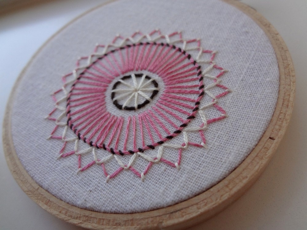 hoop art - hand embroidered freeform flower in 3 inch hoop by bo betsy - free shipping