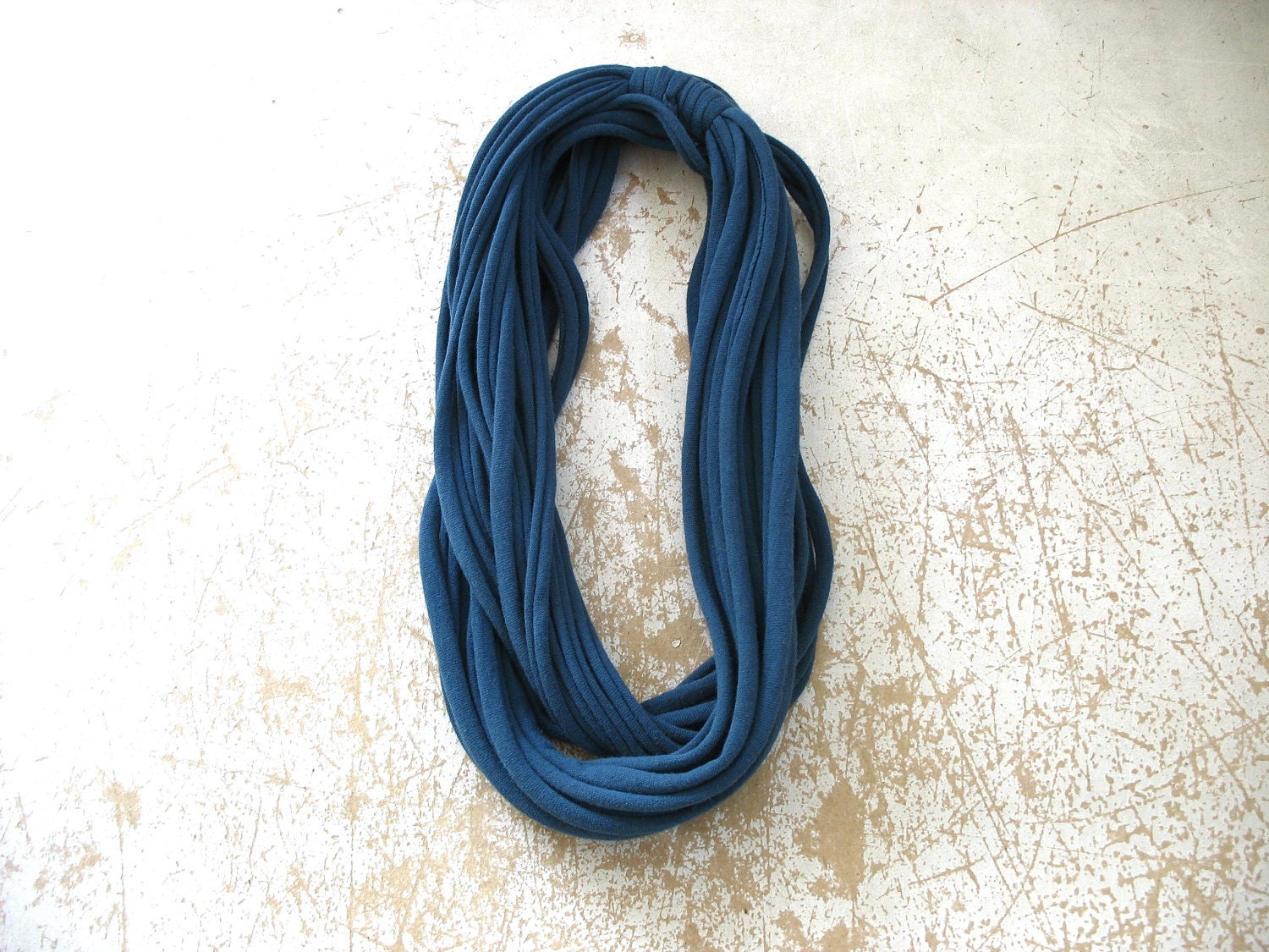 Blue Scarf, Blue Fabric Scarf Necklace, Handmade Scarf, Handmade Necklace, Denim Blue, Recycled Art,  CLAMORED