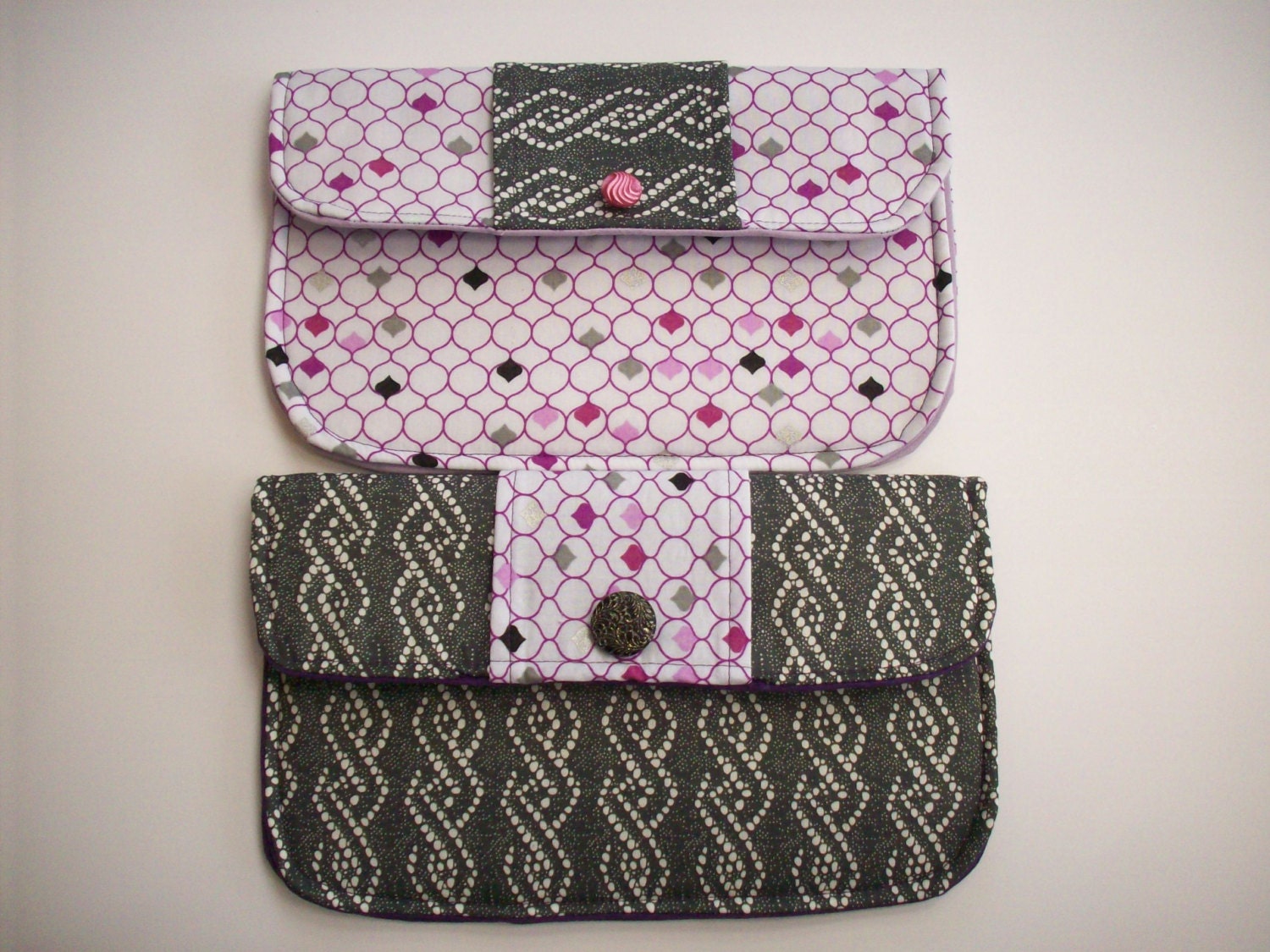 Matching Clutches Set of Two  in Charcoal and White with Purple