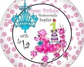 Pink Poodle Happy First Birthday 10 inch personalized Melamine Plate by Rosanna Hope for Baby Bon Bons