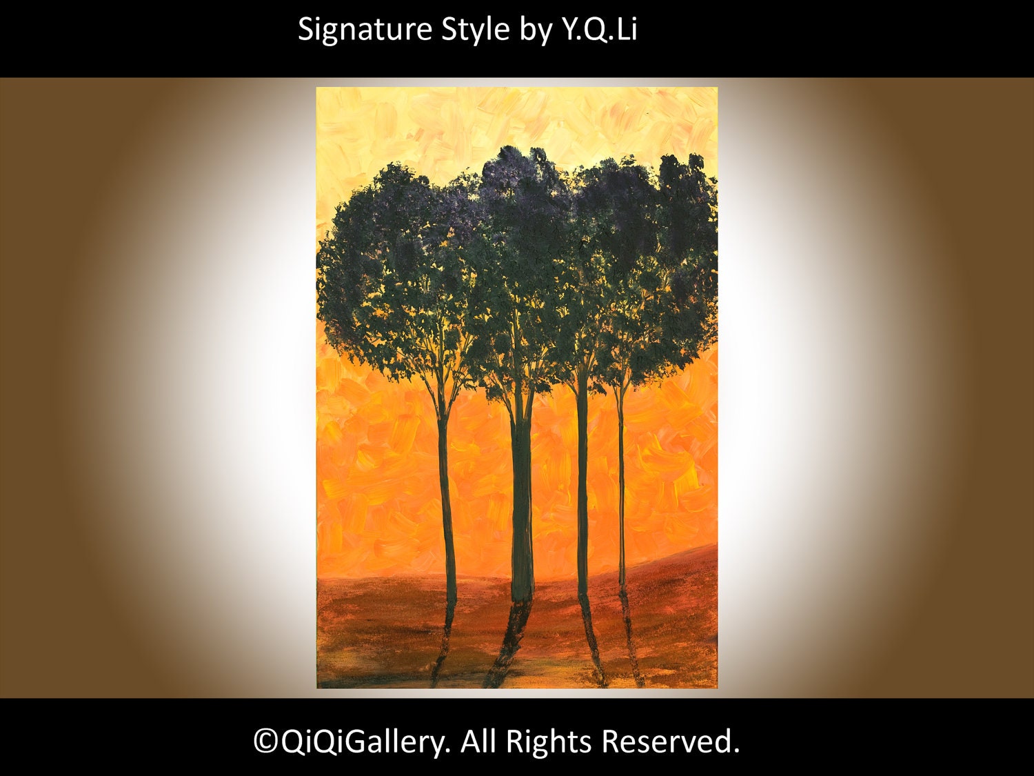 Abstract Landscape Painting Original Modern Heavy Texture Acrylic Trees Wall Decor "Trees and Sunset" by QIQIGALLERY