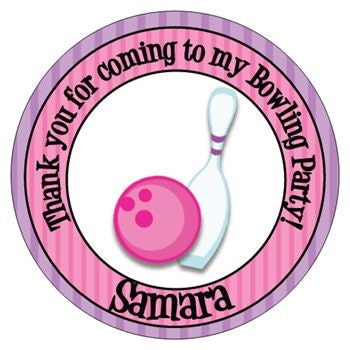 Set of 12 large Round Bowling Birthday Party Stickers Il_570xn
