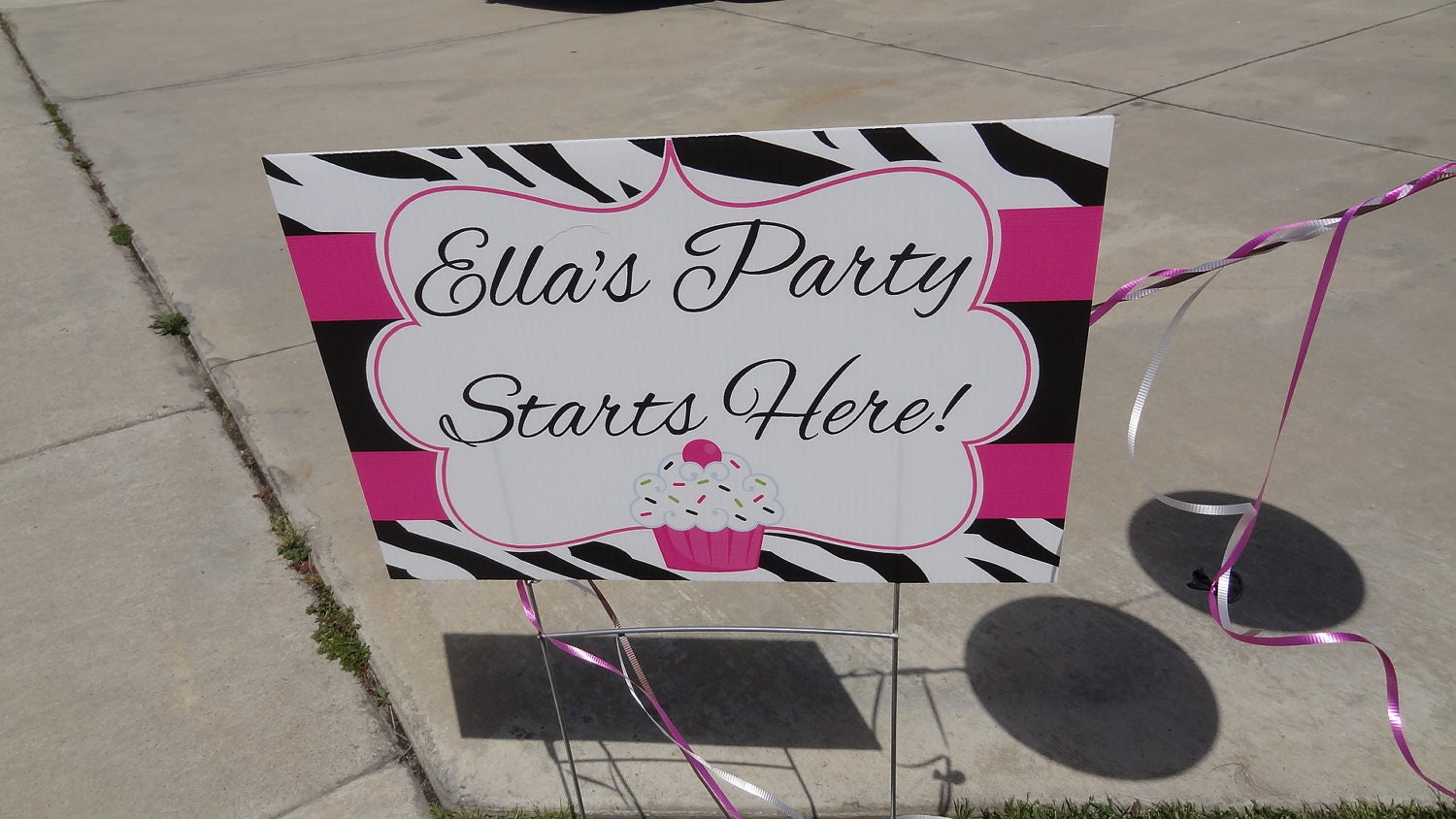 18"x12" Cupcake Pink and Zebra Birthday Party Lawn Sign Il_570xn