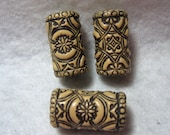 Dread Beads Natural Colored  Embossed Dreadlock  Beads  Set of 3   You Choose Hole Size