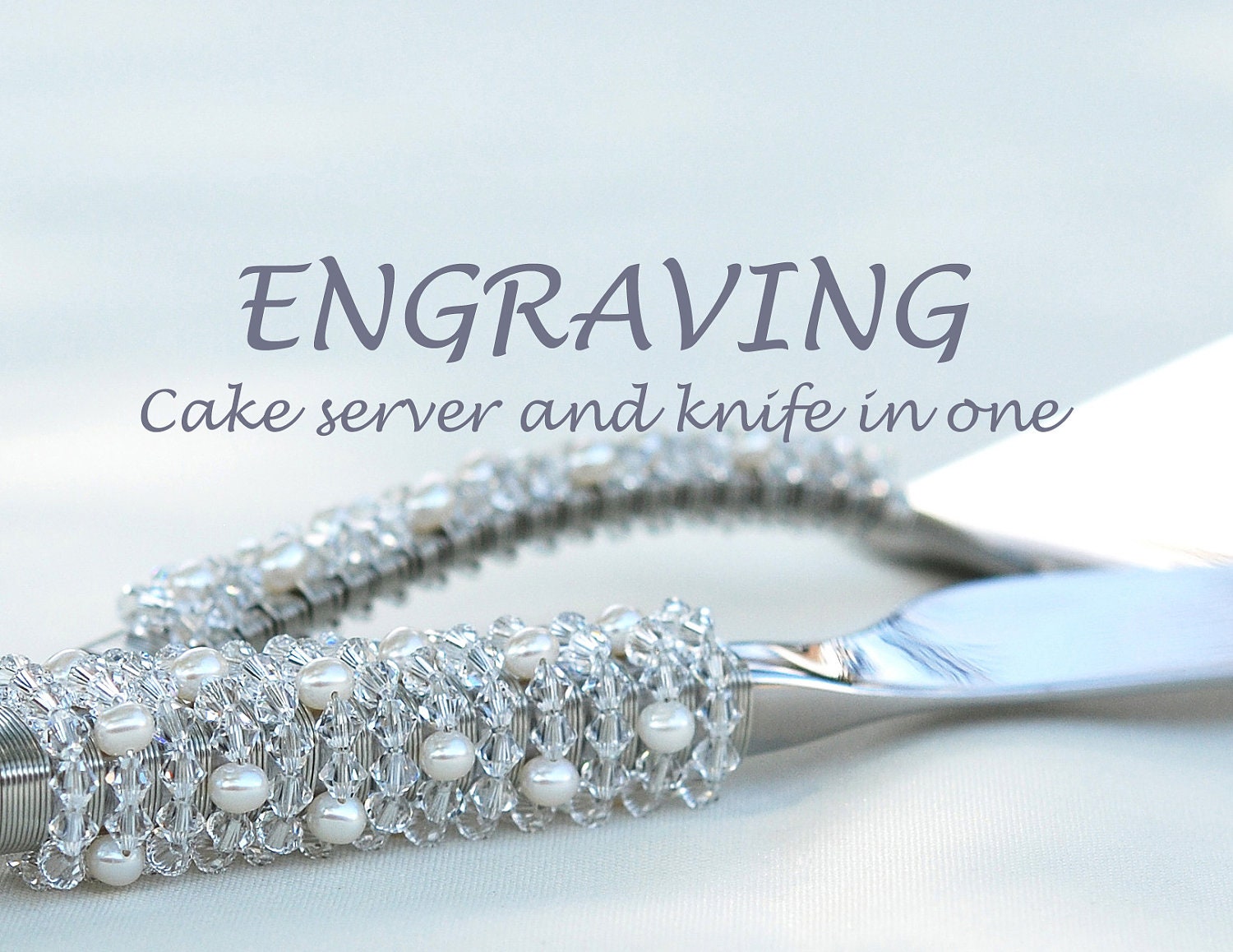 ENGRAVING For Hand Beaded Cake Server And Knife In One ONLY Engraved Stainless Steel PERSONALIZED